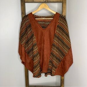 VOY Rust Multicolor V-Neck Poncho Size S
